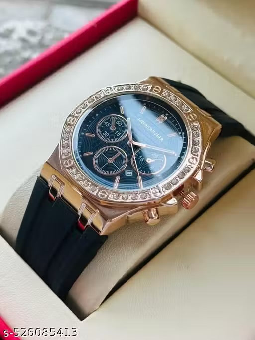 Americanviber Brandnded Ring Diamonds Calendar Silicone Strap Casual Boys and mens watch