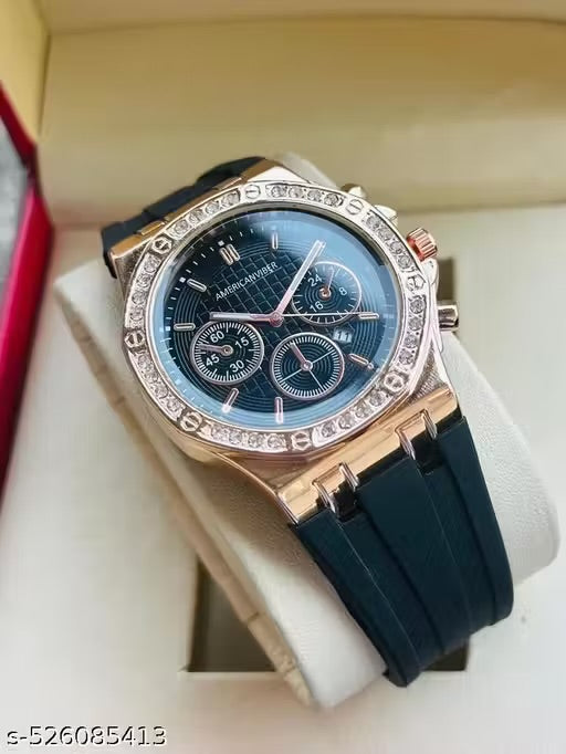Americanviber Brandnded Ring Diamonds Calendar Silicone Strap Casual Boys and mens watch