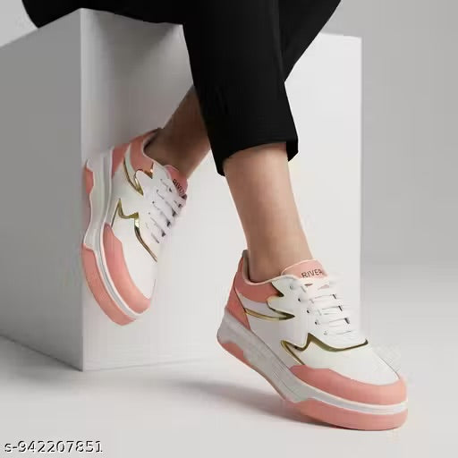 VYASOL Women & Girls Stylish Dual-Tone White & Pink sneakers