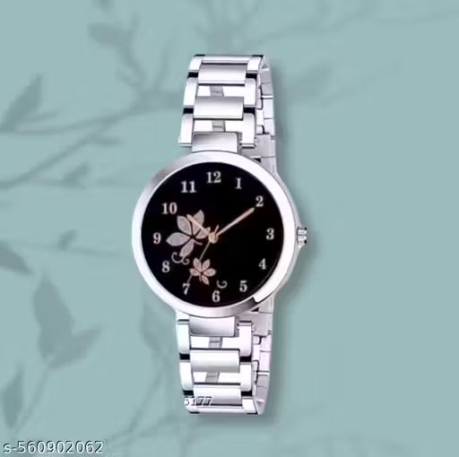 Elegant Floral Dial Women's Stainless Steel Watch