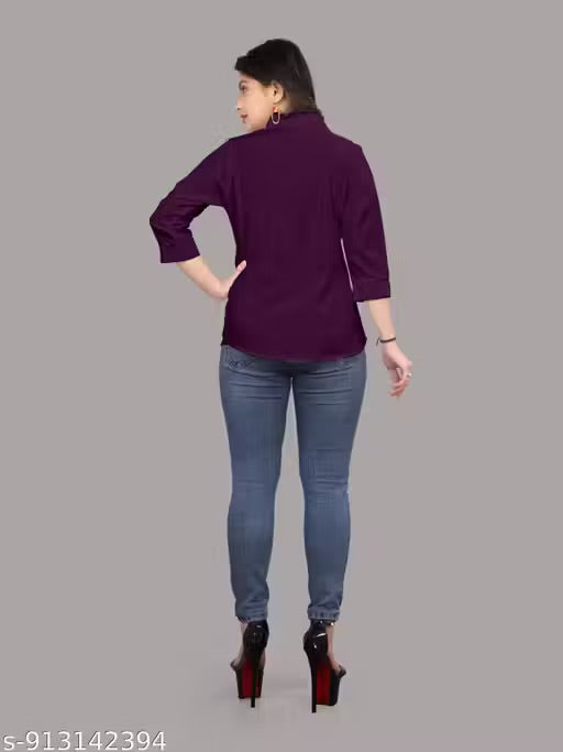 Women Regular Fit Solid Spread Collar Formal Shirt