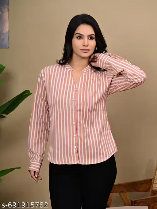 Women's Cotton Linen Striped Shirt Casual & Comfortable Full seelves Shirt