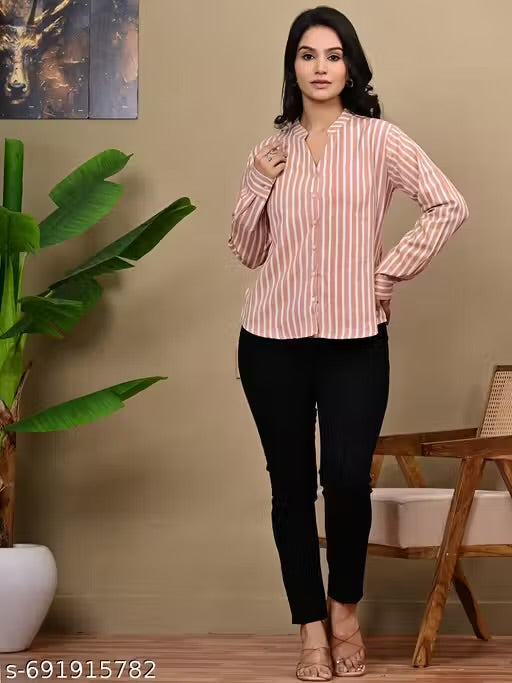 Women's Cotton Linen Striped Shirt Casual & Comfortable Full seelves Shirt