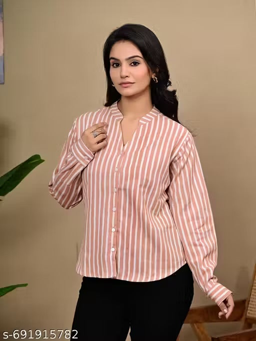 Women's Cotton Linen Striped Shirt Casual & Comfortable Full seelves Shirt