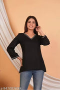 CASUAL RAYON V NECK EMBROIDERY TOP