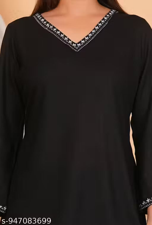 CASUAL RAYON V NECK EMBROIDERY TOP