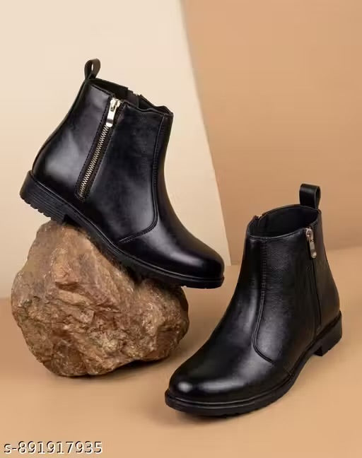 Men Stylish Black Synthetic Leather Chelsea Boots