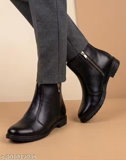 Men Stylish Black Synthetic Leather Chelsea Boots
