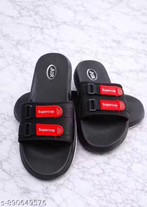 BLACK MEN SLIPPER WID BEAUTIFUL RED DESIGN