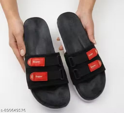 BLACK MEN SLIPPER WID BEAUTIFUL RED DESIGN