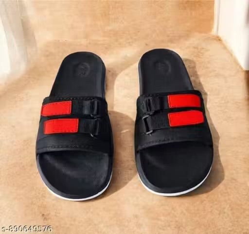 BLACK MEN SLIPPER WID BEAUTIFUL RED DESIGN