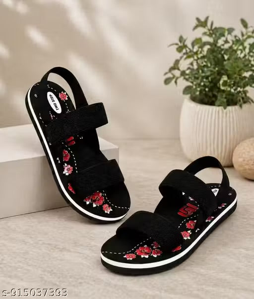 Women’s Black EVA Flat Sandals | Stylish Casual