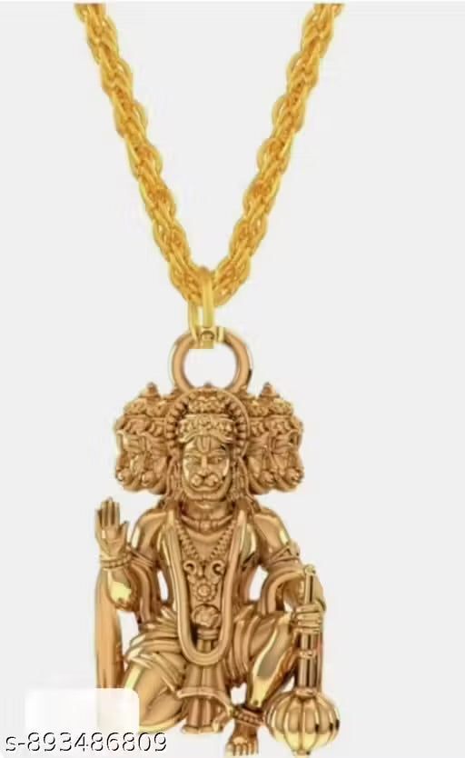 Trending stylish new Hindu religious gold plated brass Panchmukhi Hanuman ji locket